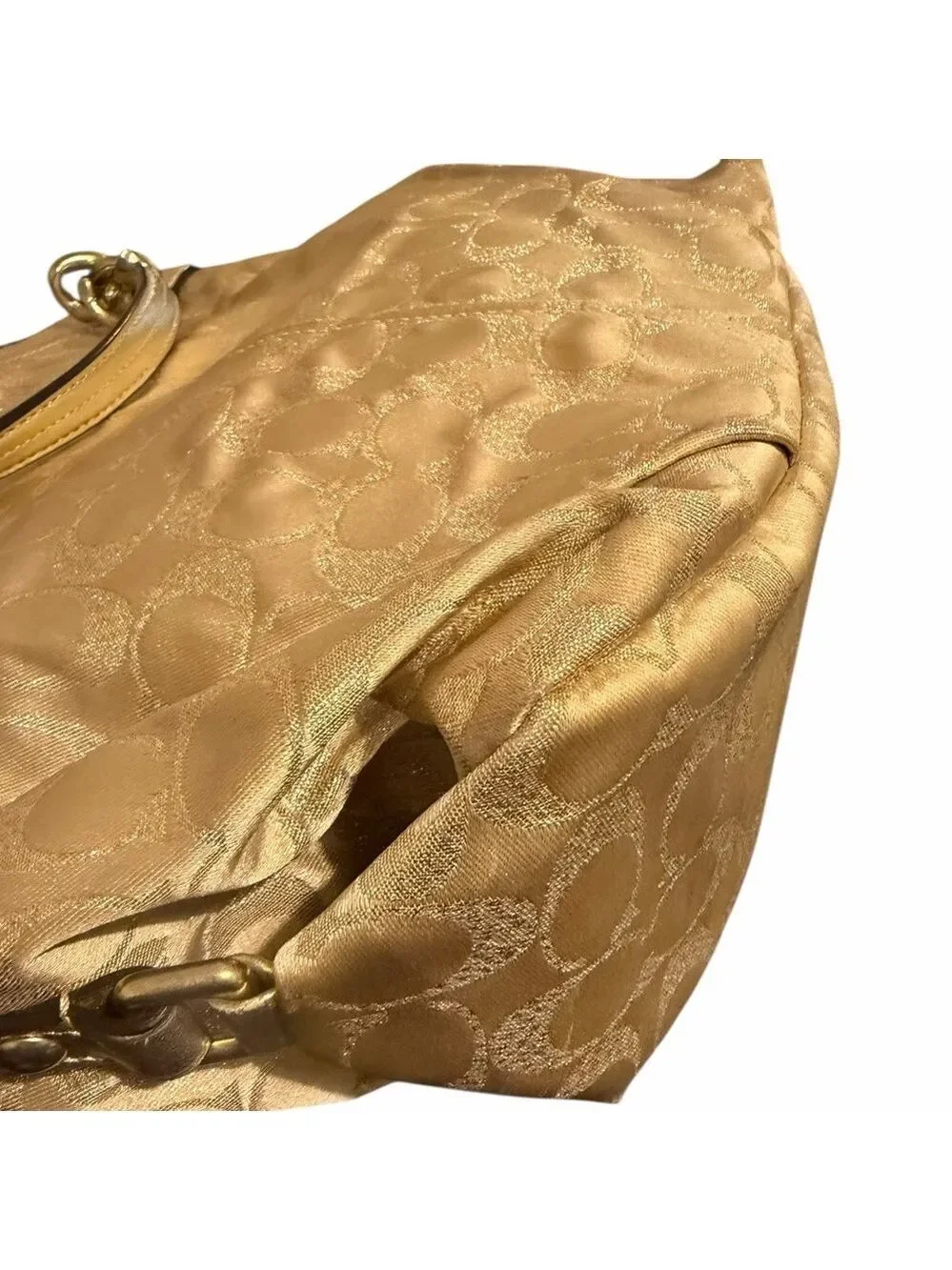 Coach Signature Brooke Hobo Bag Metallic Gold Sateen Gold Hardware Hang Tag